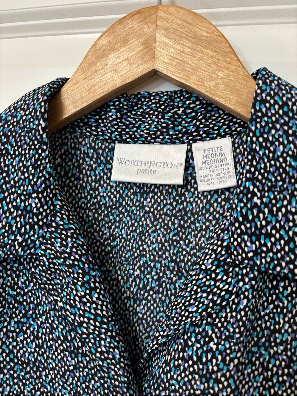 Worthington Vintage 90s Dot Print Short-Sleeve Button Down Top, Size M (Petite) - Picture 7 of 7